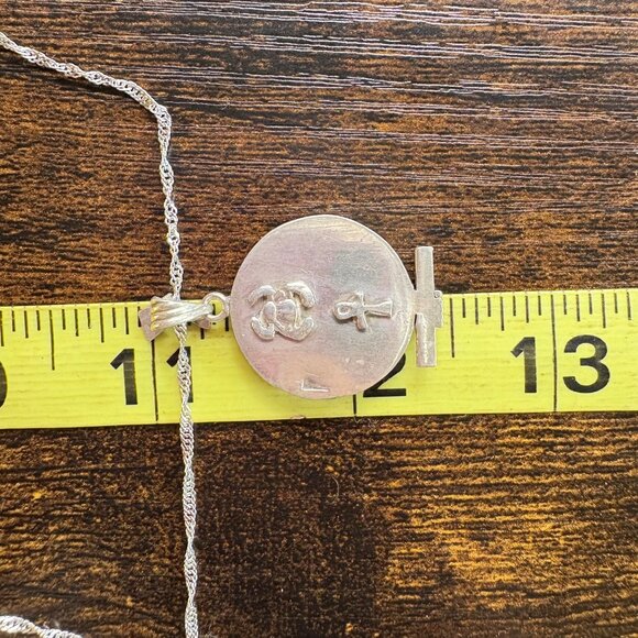 VTG Sterling Silver 925 Round Cartouche Pendant Reversible 18-20" Chain - Picture 15 of 16